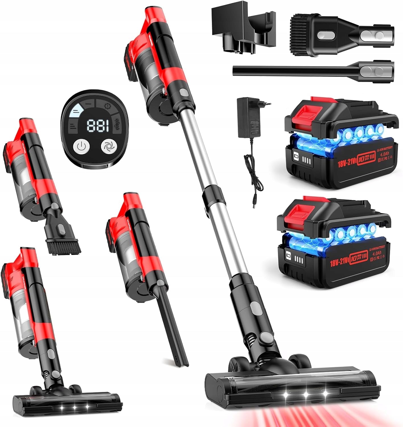 Cordless Vacuum Cleaner 60000 Pa 700W 2x4Ah LED 2L