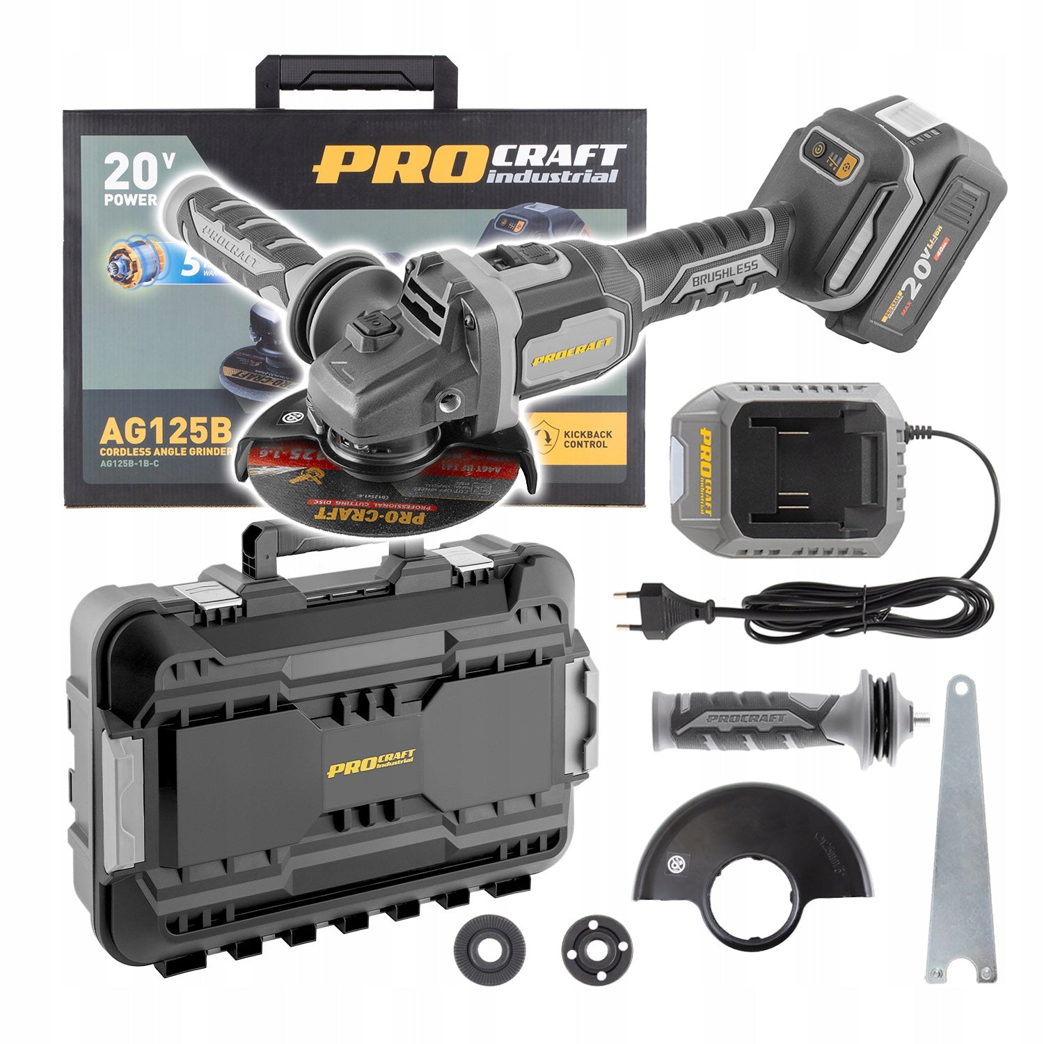 Cordless angle grinder Procraft Industrial AG125B-1B-C
