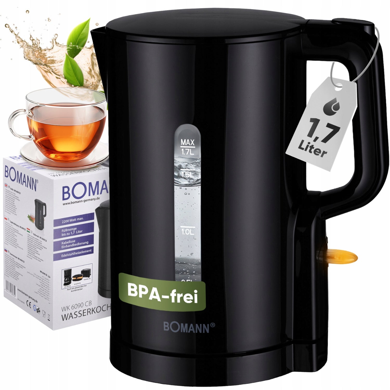 Cordless electric kettle 1.7 L Bomann WK 6090 CB Lightweight 2200 W
