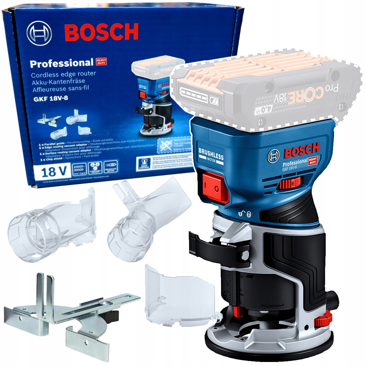 Cordless high spindle milling machine 18V BOSCH GKF 18V-8 06016c2000