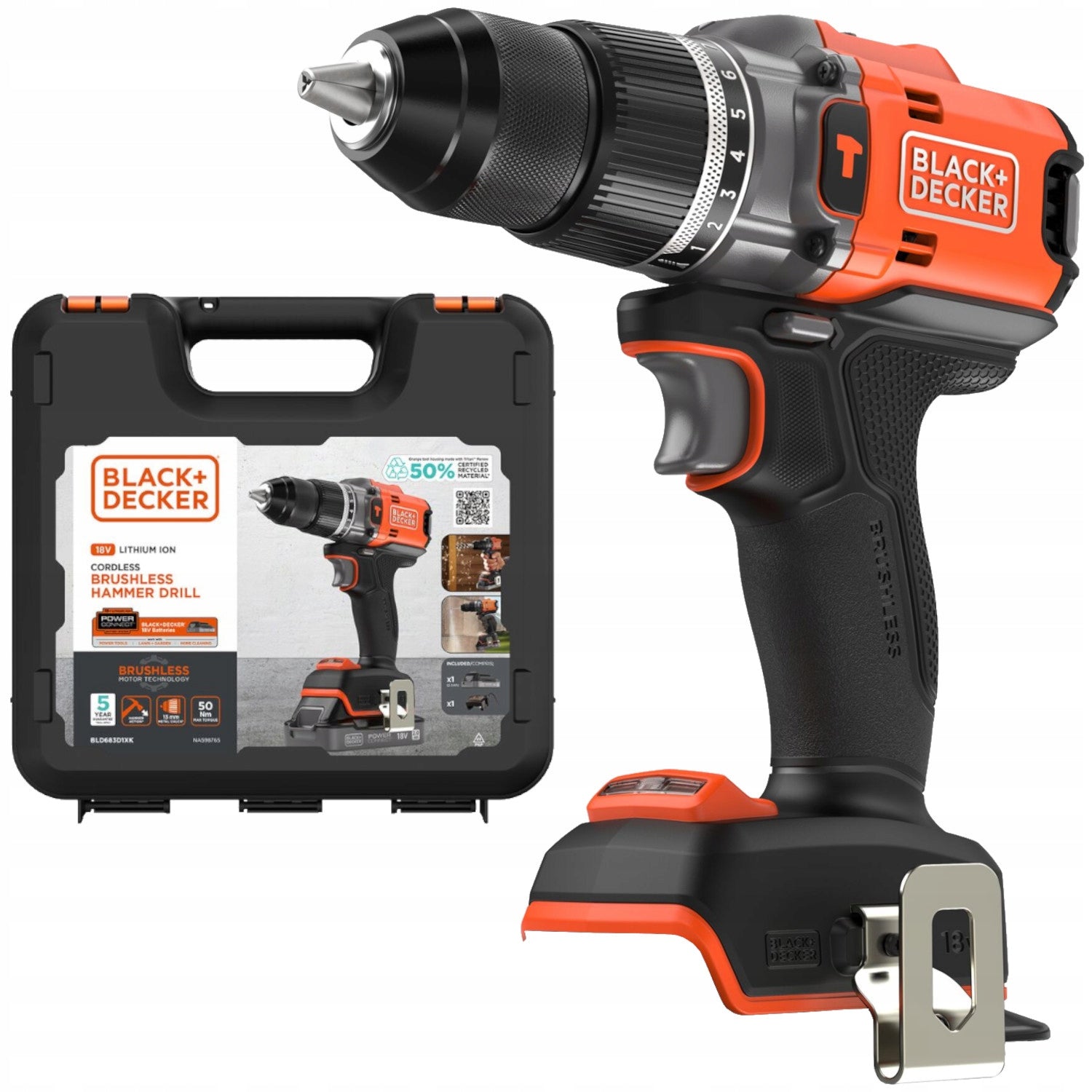 Cordless screwdriver 18V 50Nm impact body case Black Decker BLD683XN