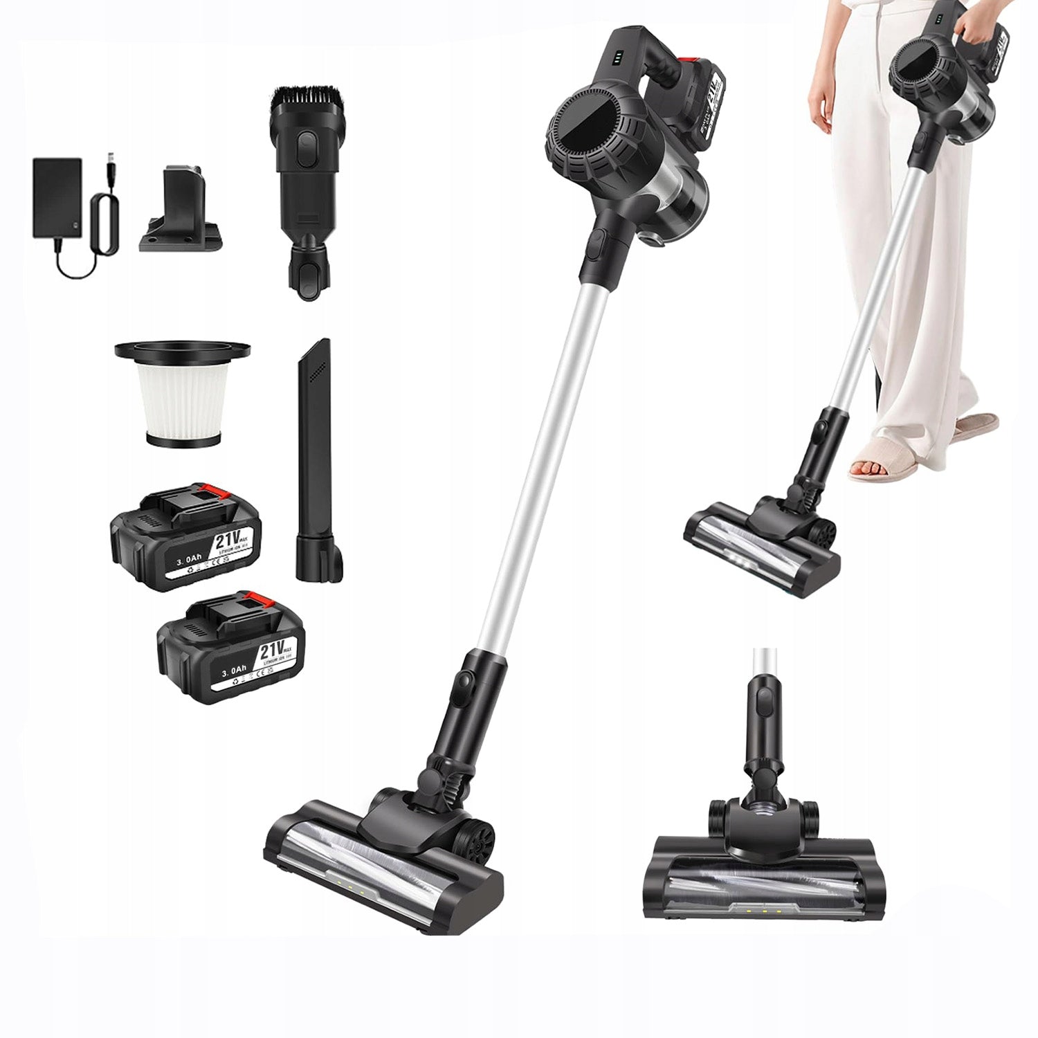Cordless upright vacuum cleaner 6000WOZ battery, six-in-one function
