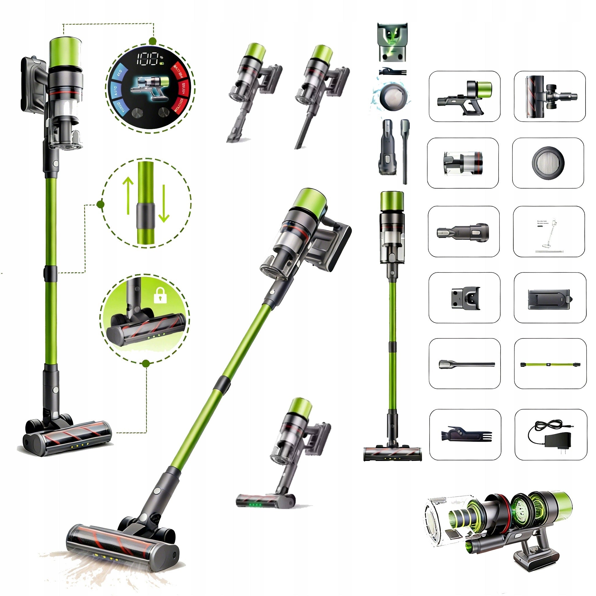 Cordless upright vacuum cleaner SmartAi V6 Green 650W 24Ah 65KPa 80min PL