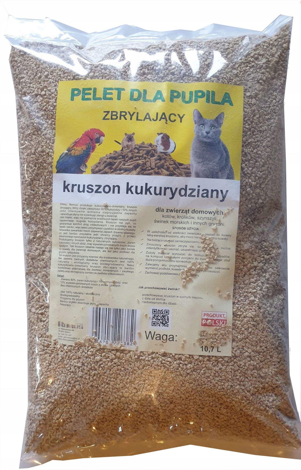 Corn CRUSHER CLUMPING FINE CAT LITTER FOR LITTER BOX BIO 10,7L Kind corn