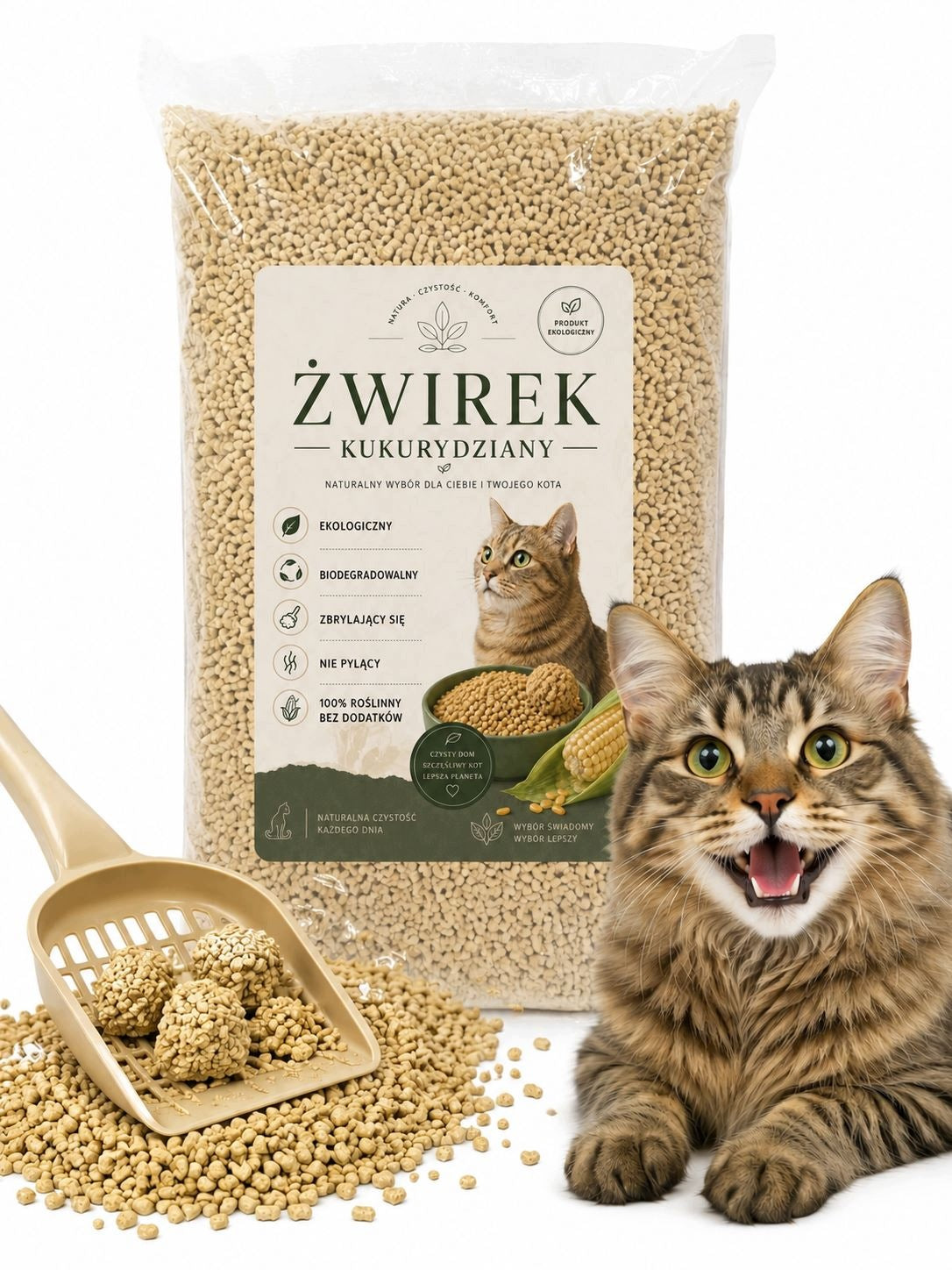 Corn Cat Litter - CLUMPING / UNSCENTED / NATURAL - 35 L