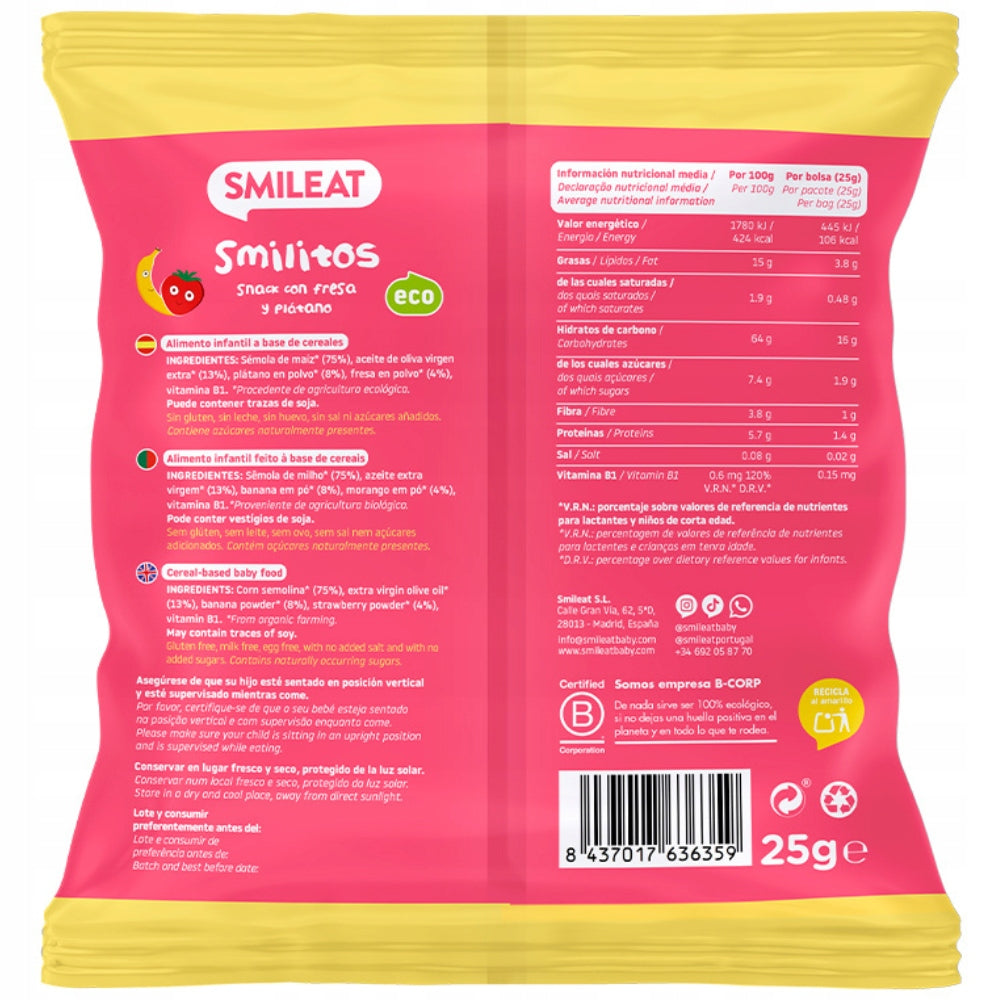 Corn Crisps Smileat Smilitos Strawberry Banana Healthy Snack 25G Medical device no