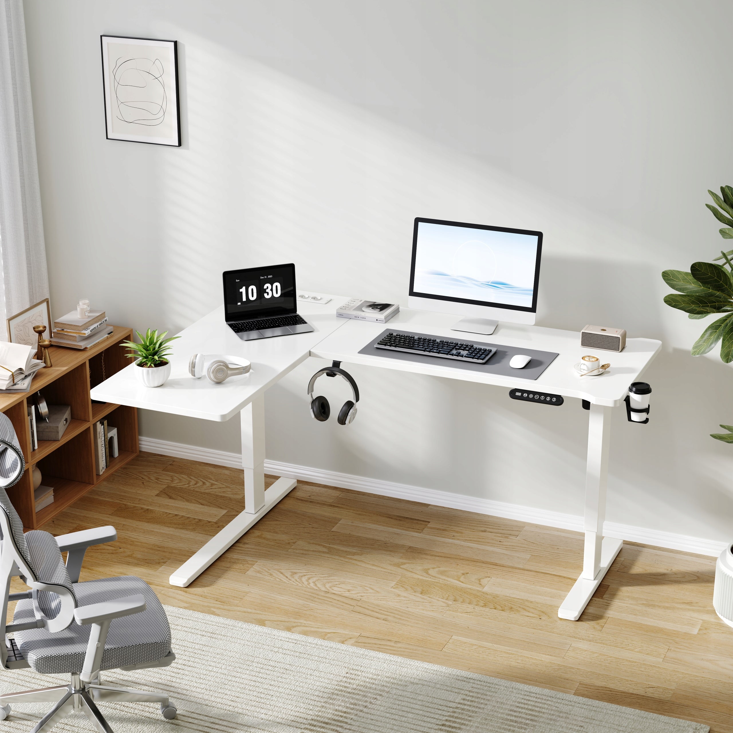 Corner Desk Electric Height Adjustment L-Shaped USB Sockets Manufacturer code PDD