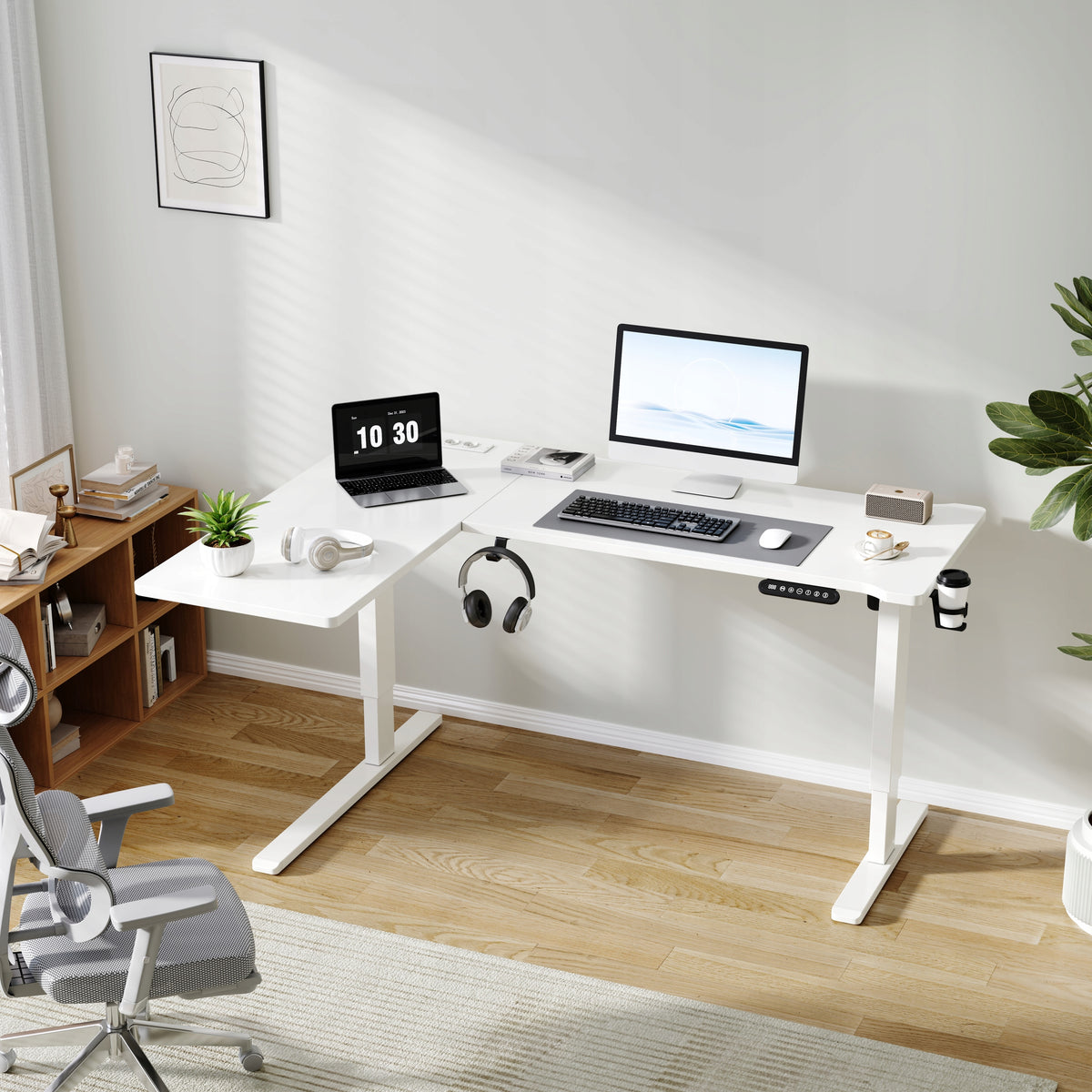 Corner Desk Electric Height Adjustment L-Shaped USB Sockets Manufacturer code PDD