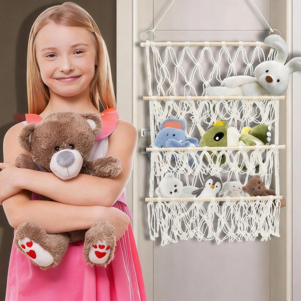 Corner Plush Organizer Hanging Toy Net for Kids Packaging status original