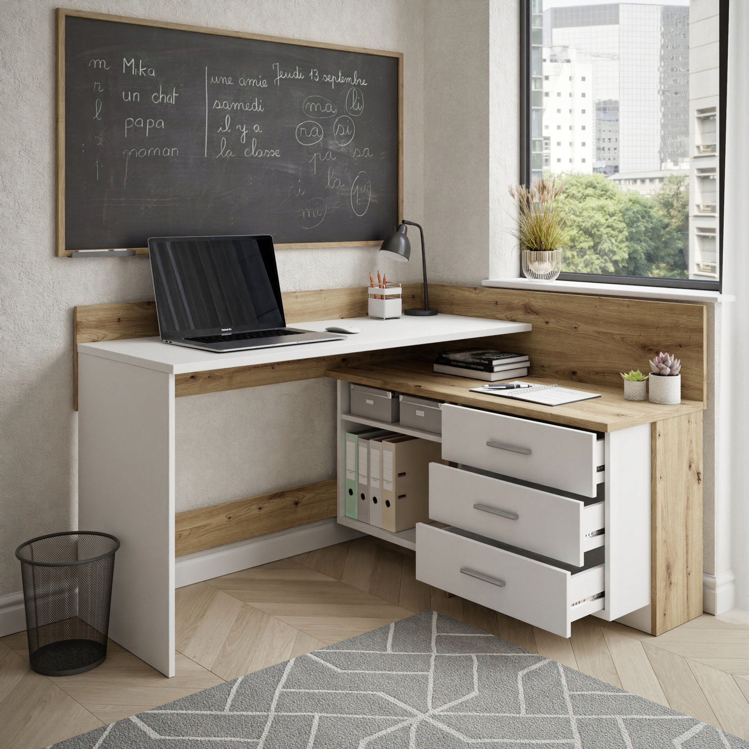 Corner computer desk ECKE oak artisan white Manufacturer code CAL00131