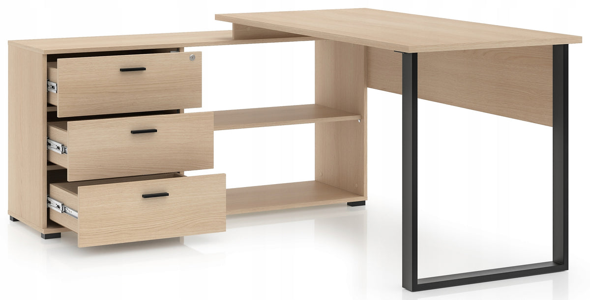 Corner desk ODELIS 09 oak Lindberg with drawers and shelves Furniture color oak