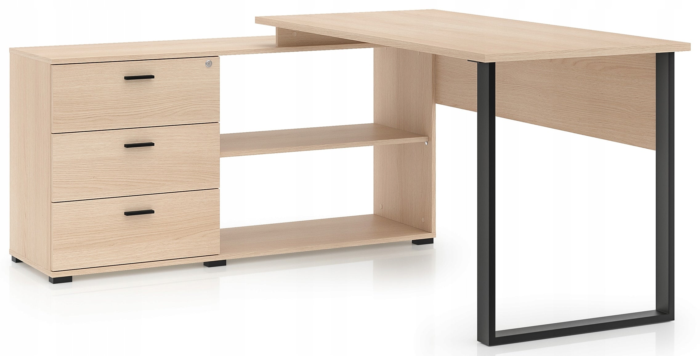 Corner desk ODELIS 09 oak Lindberg with drawers and shelves