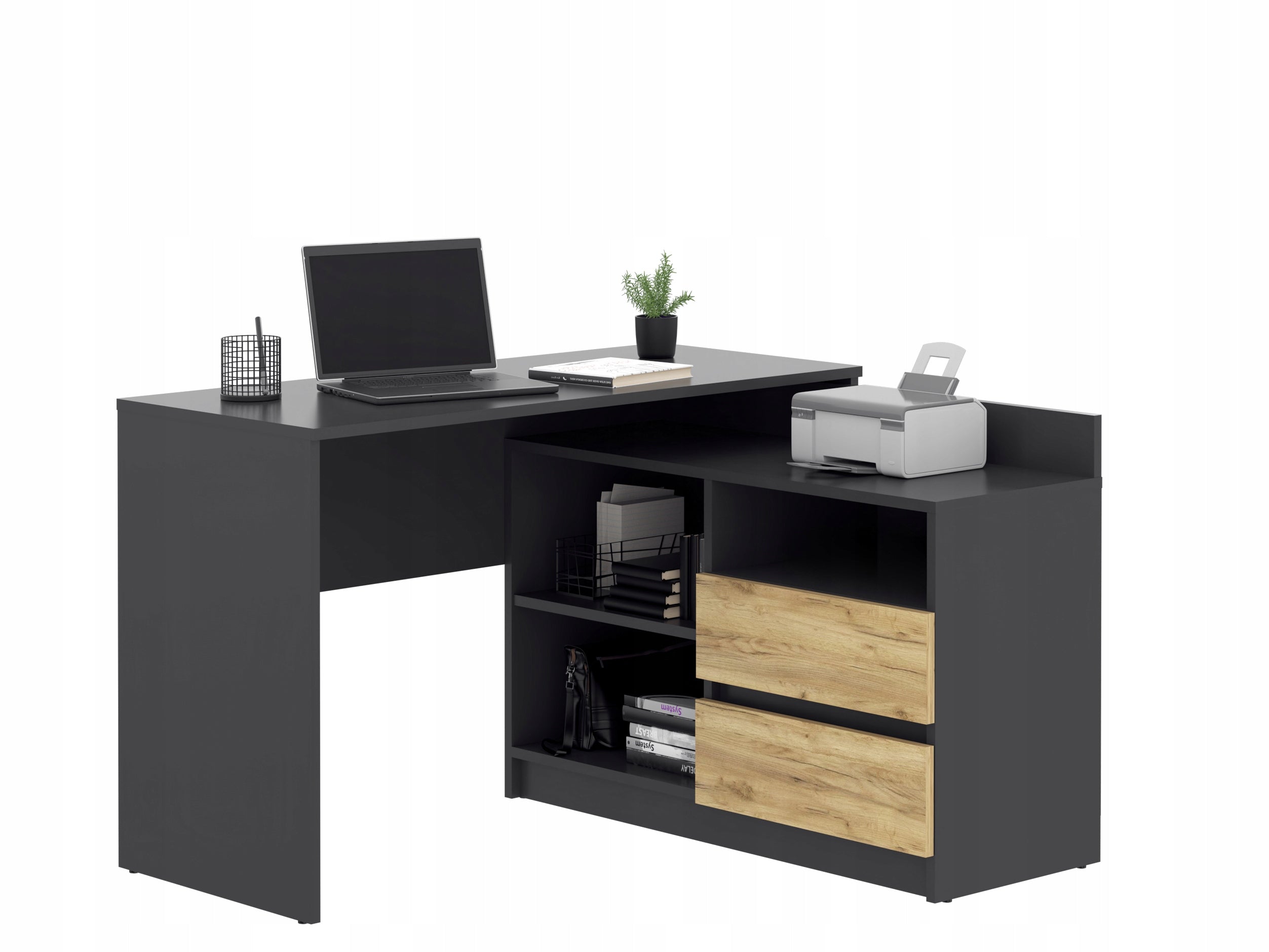 Corner desk large roomy computer Delta anthracite-craft shelf drawers EAN (GTIN) 5903855718814