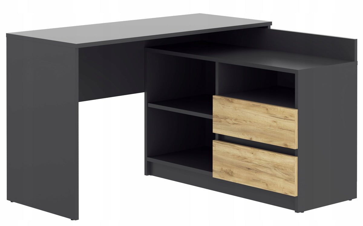 Corner desk large roomy computer Delta anthracite-craft shelf drawers Manufacturer code PBDELAC