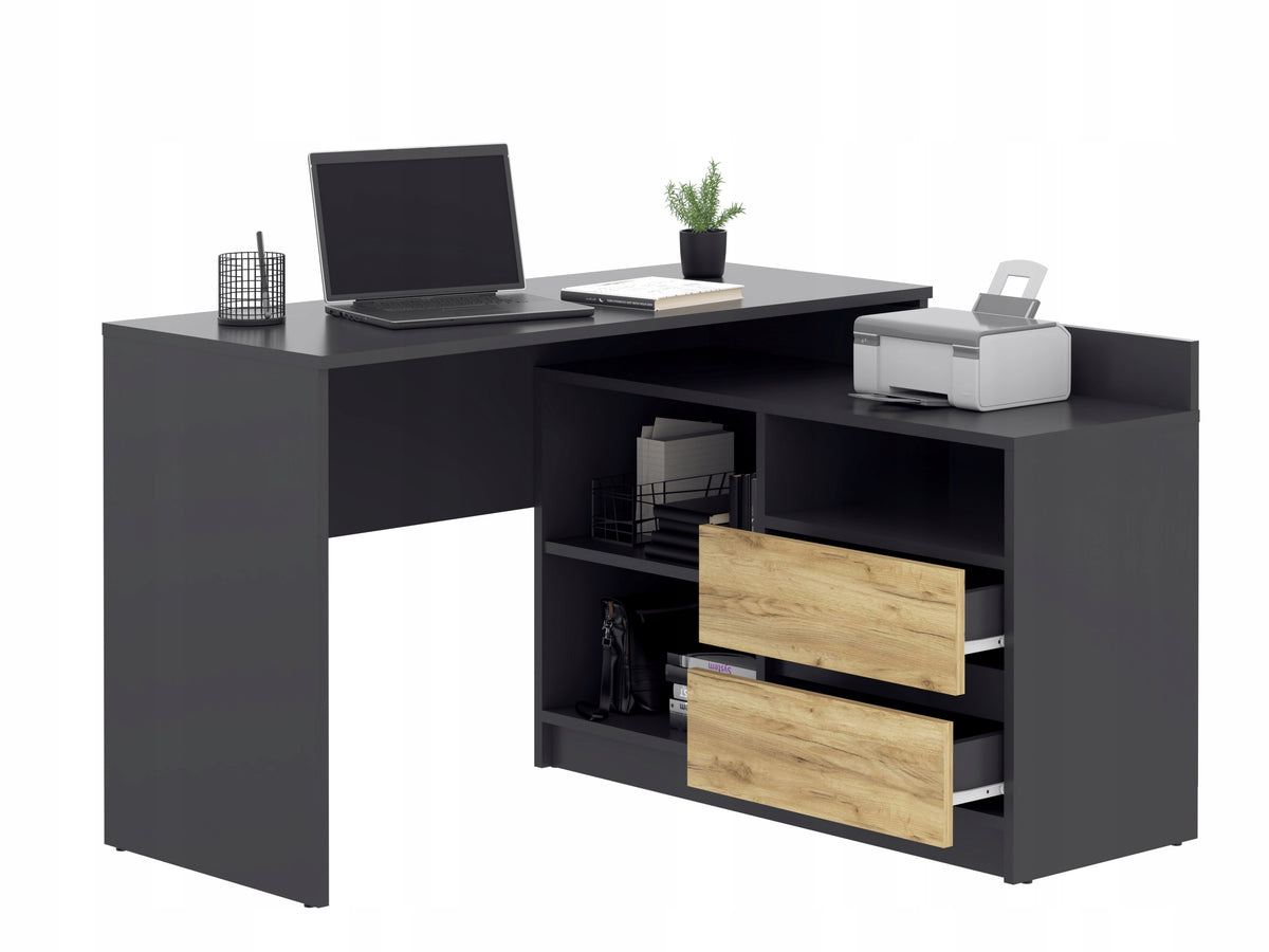Corner desk large roomy computer Delta anthracite-craft shelf drawers