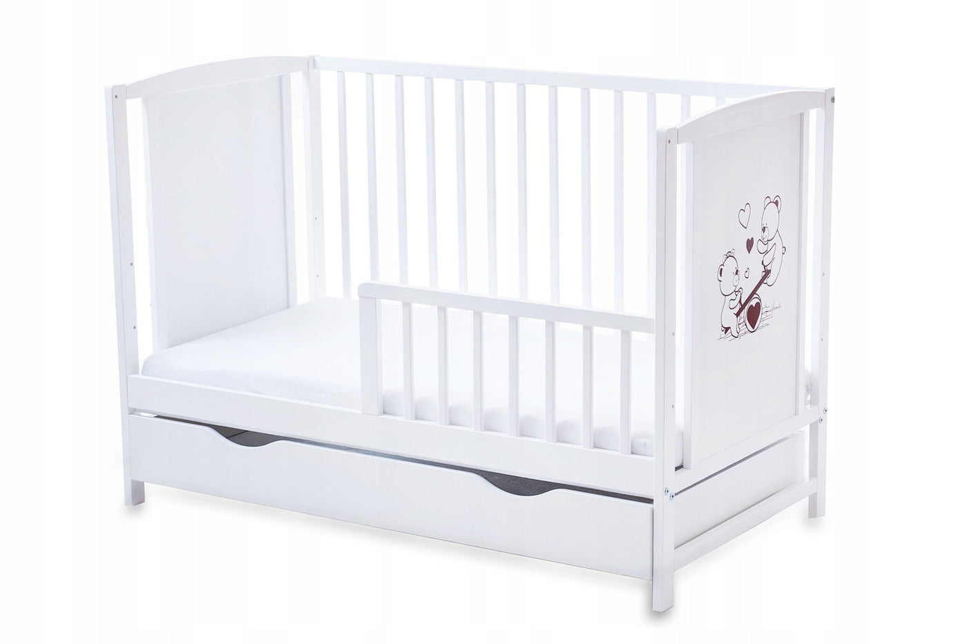 Cot FAIRY TALE + BARRIER converted into COUCH with drawer white Manufacturer code Bajka / Helenka
