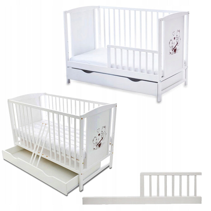 Cot FAIRY TALE + BARRIER converted into COUCH with drawer white