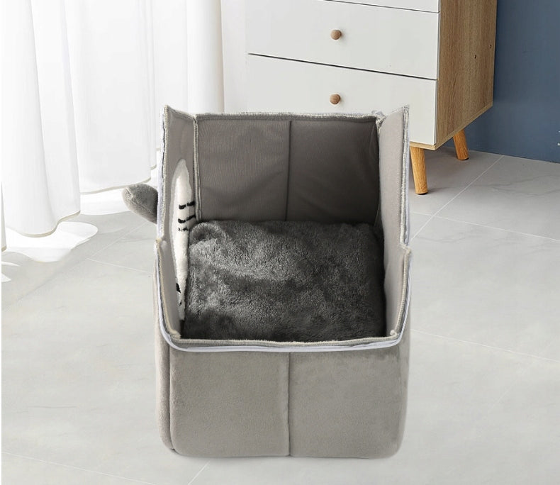 Cottage bed booth playpen soft plush for cat and dog comfortable Color gray