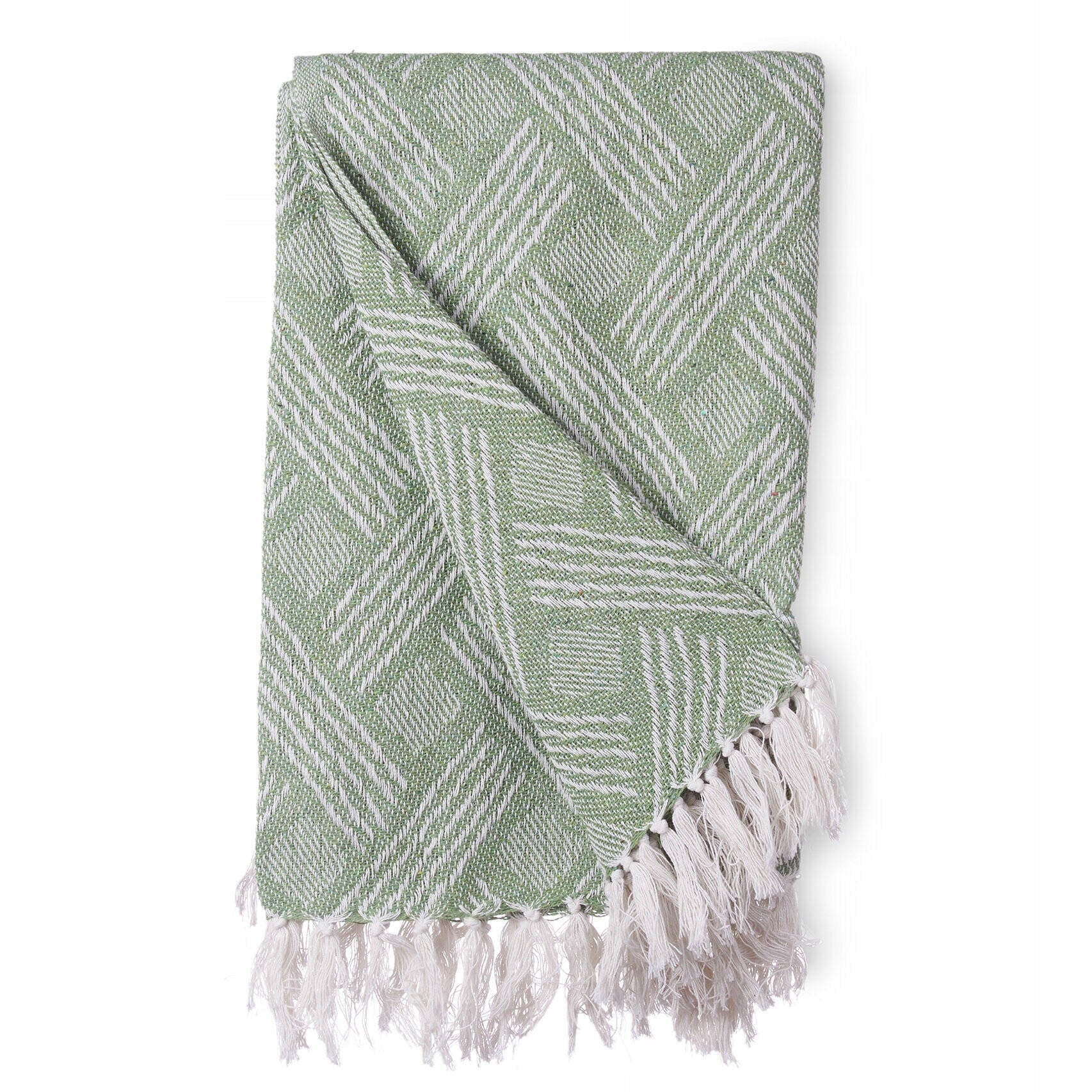 Cotton BEDSPREAD Green White tassels 125x150 for couch BLANKET BOHO ETHNO Manufacturer code 85298-AR