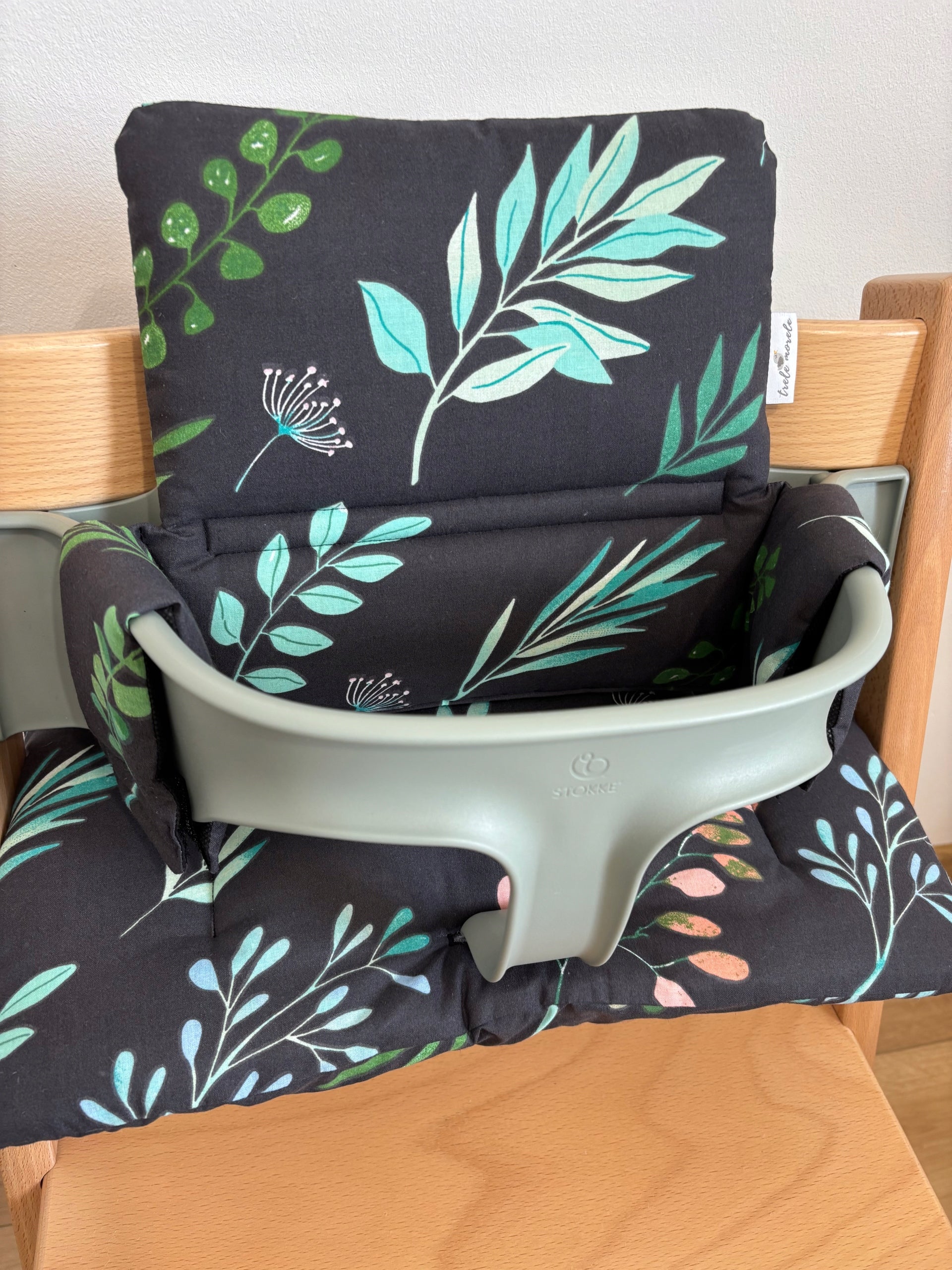 Cotton Pillows for Stokke Tripp Trapp 2in1 Leaves on Black/Graphite