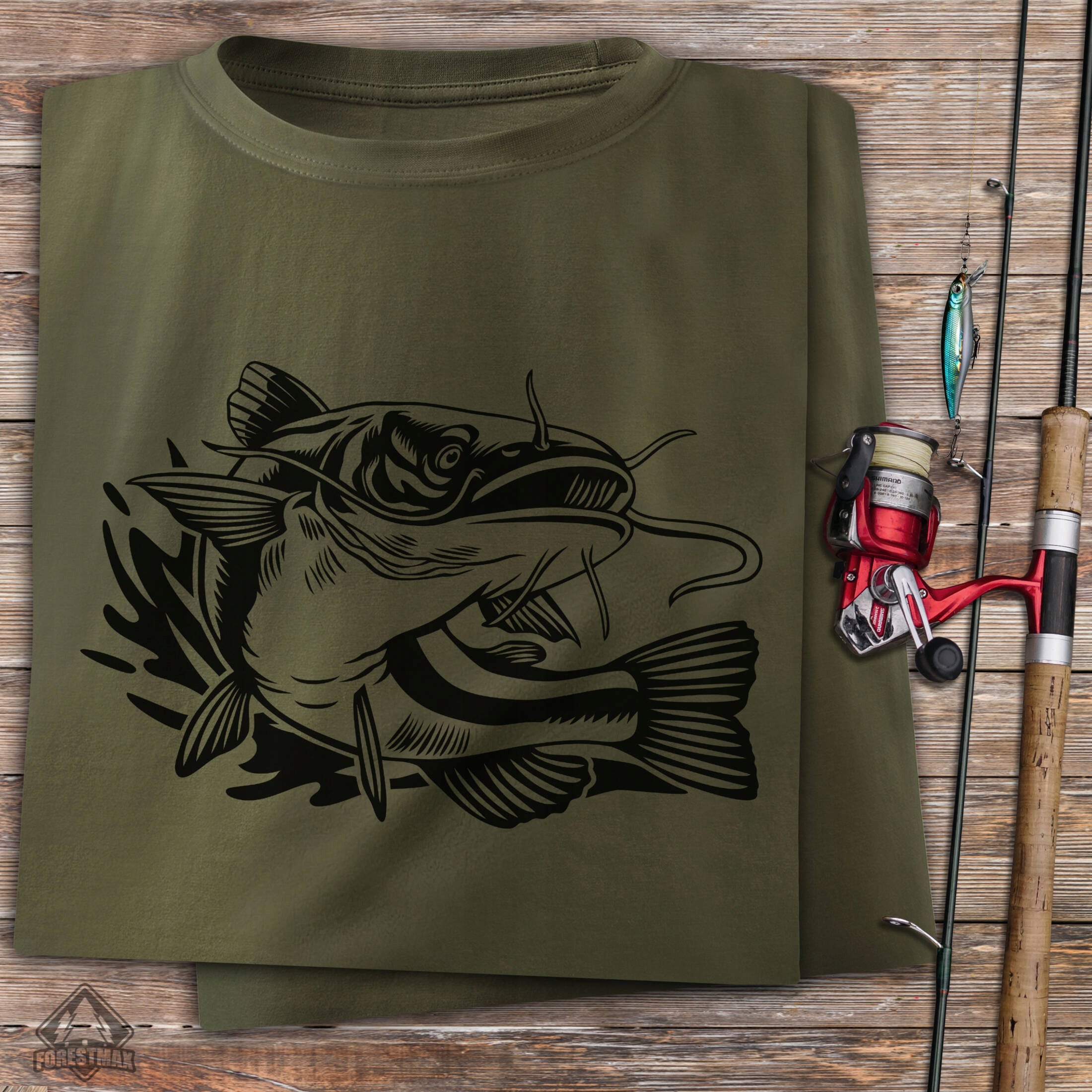 Cotton T-shirt Forestmax large fish print SUM - khaki XL Manufacturer code T-shirt / military / SUM D22 / XL