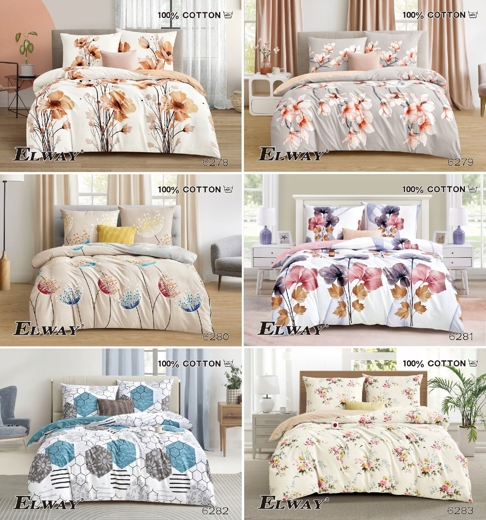 Cotton bedding ELWAY 200x220 cm 3 PARTS 100% Cotton MIX PATTERNS Comforter cover width 200 cm