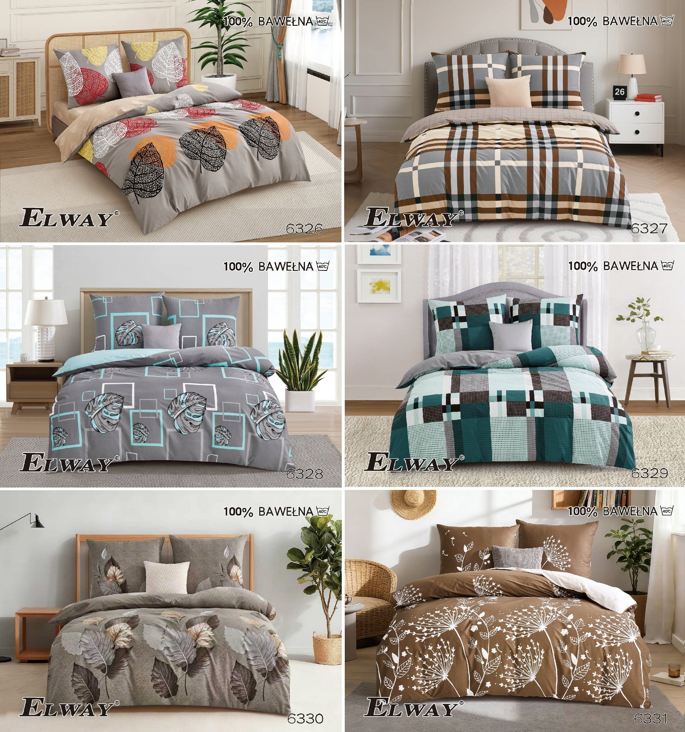 Cotton bedding ELWAY 200x220 cm 3 PARTS 100% Cotton MIX PATTERNS Manufacturer code 3D