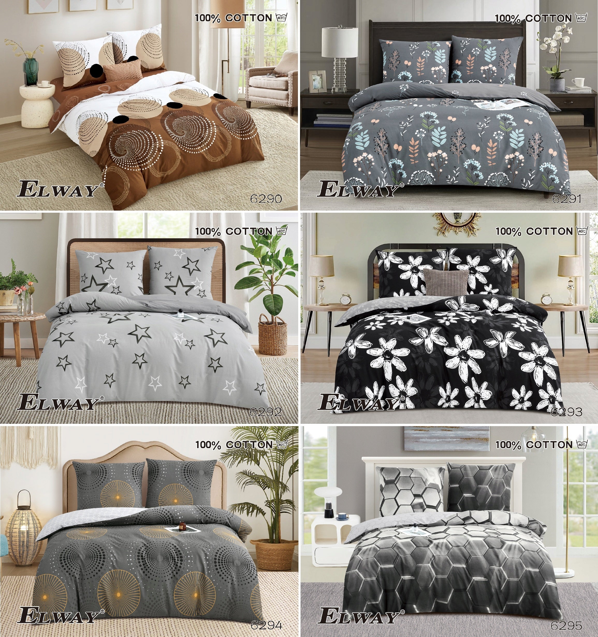 Cotton bedding ELWAY 200x220 cm 3 PARTS 100% Cotton MIX PATTERNS Material cotton
