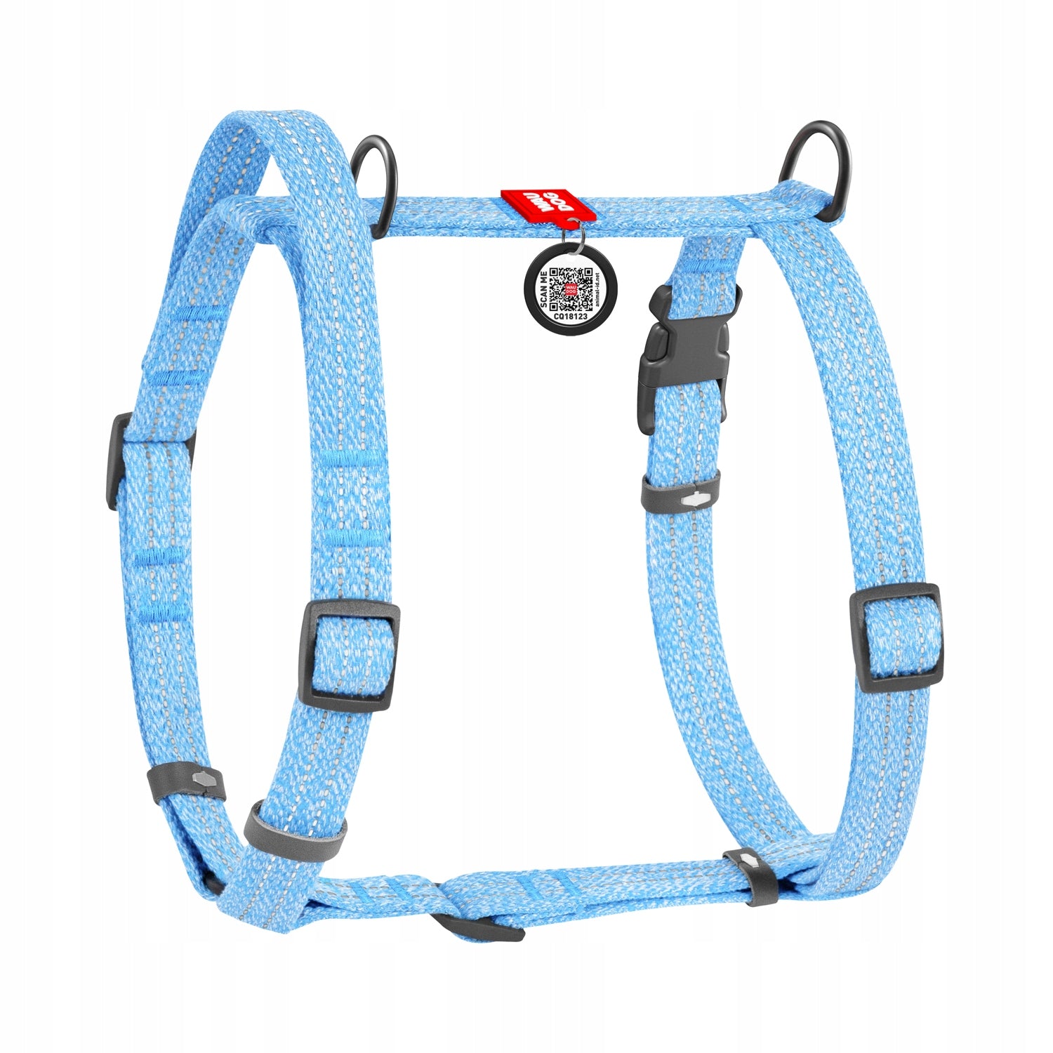 Cotton dog harness + QR ADDRESS FREEBIE, reflective, blue, r.S Packaging status original
