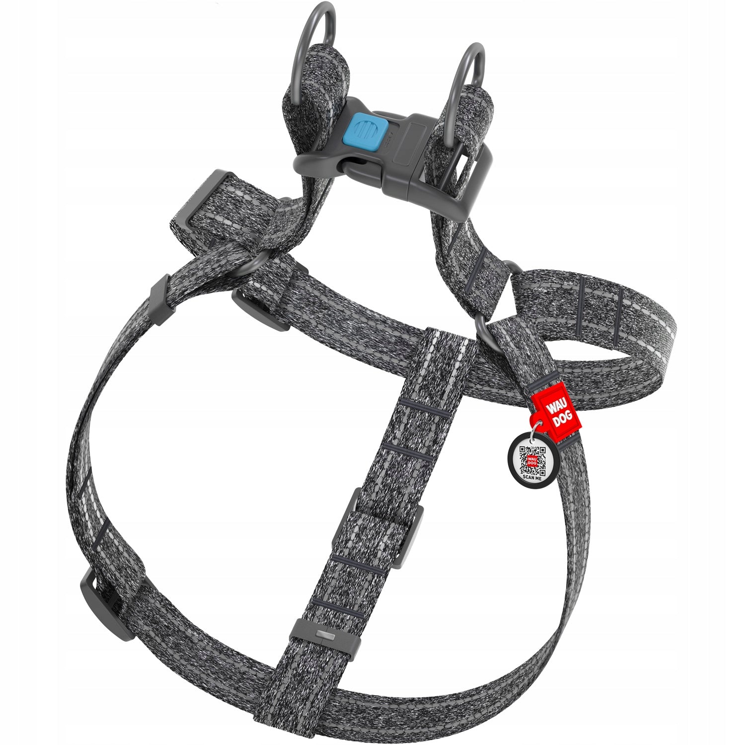 Cotton dog harness, reflective, with QR code, grey, size S Kind walking harness
