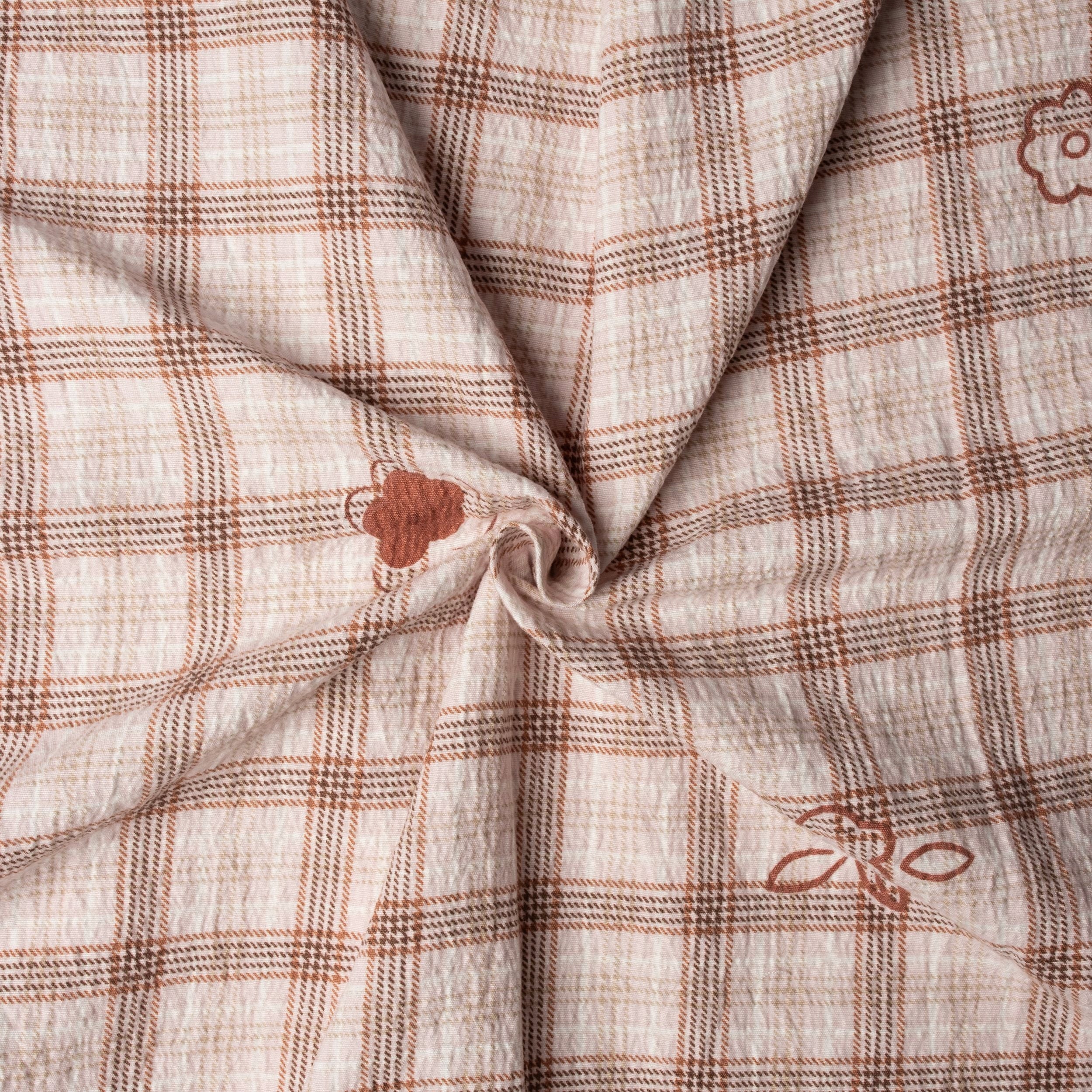 Cotton-linen bedding 180×200 cm, 4-piece, beige checkered Manufacturer code AN-21-18-18