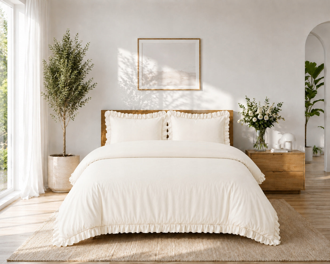 Cotton satin bedding 160x200 white with frills 2x70x80 Premium Packaging status original
