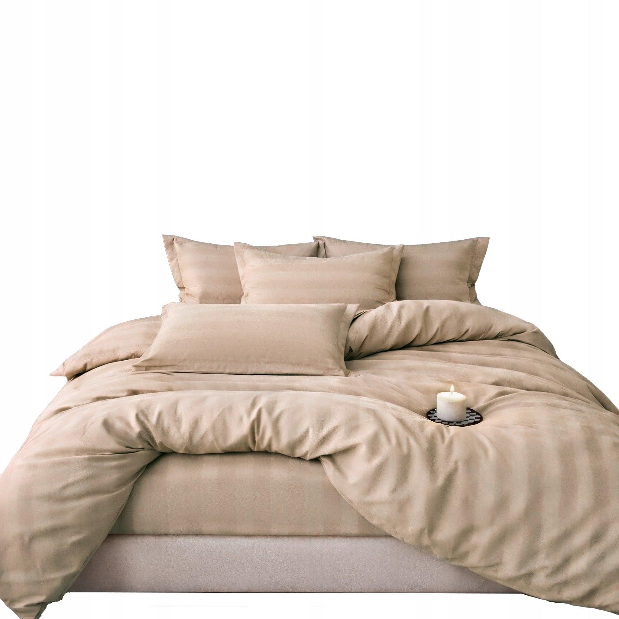 Cotton satin bedding 180×220 cm, 4-piece, light brown striped