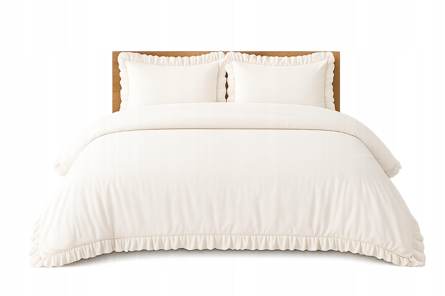 Cotton satin bedding 220x200 white with frills 2x70x80 Premium
