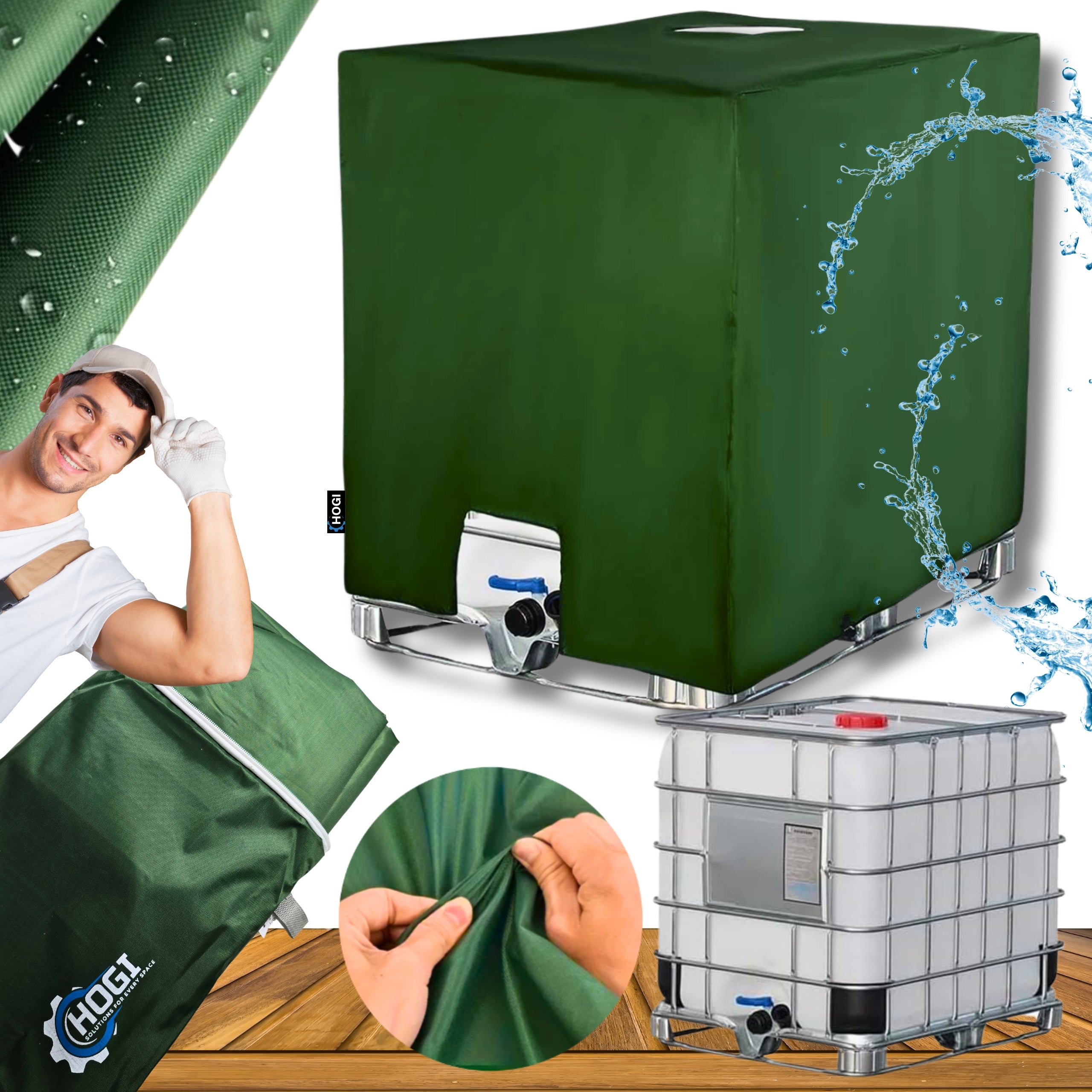 Cover Tarpaulin For TANK MAUZER 1000L100x120x116cm GREEN Solid