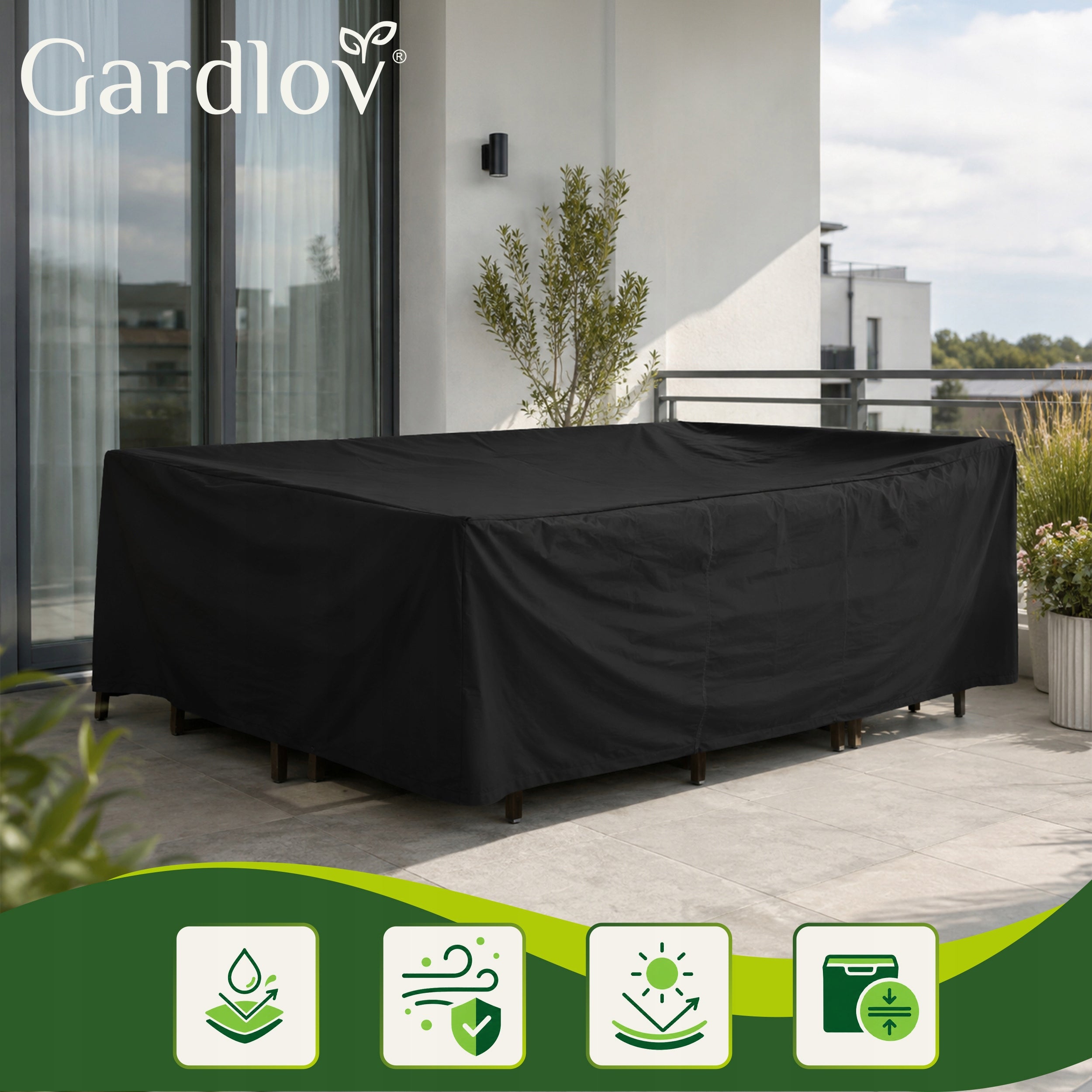 Cover for Garden Furniture Waterproof UV Strong 205x160x70cm Tarpaulin XXL Color black