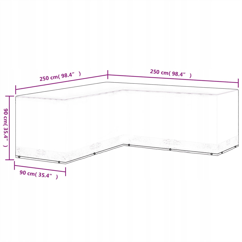 Cover for corner garden furniture, 12 meshes, 250x250x90 cm Color black