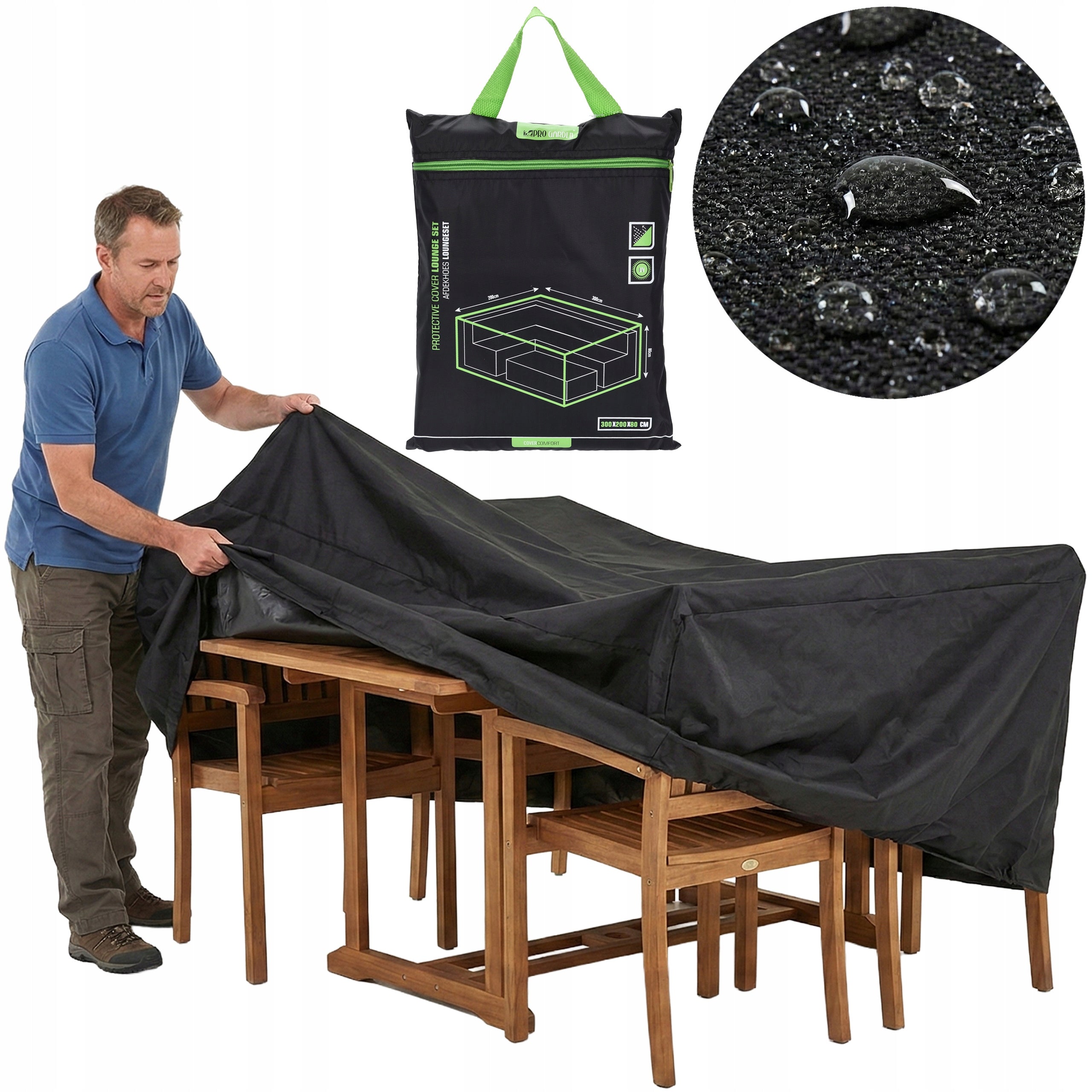 Cover for garden furniture table chairs waterproof strong 300x200x80cm XXL