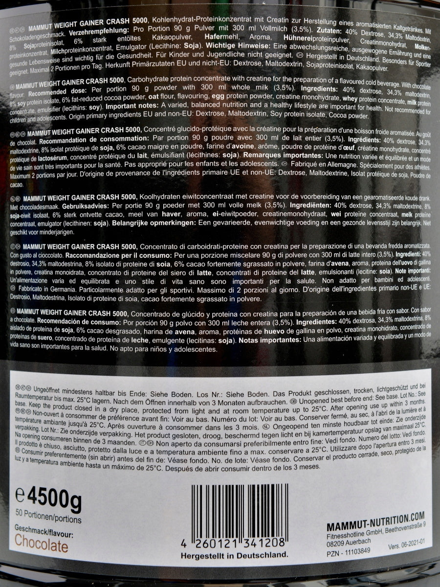 Crash weight gainer Mammut nutrition 4500 g cookies Packaging status original