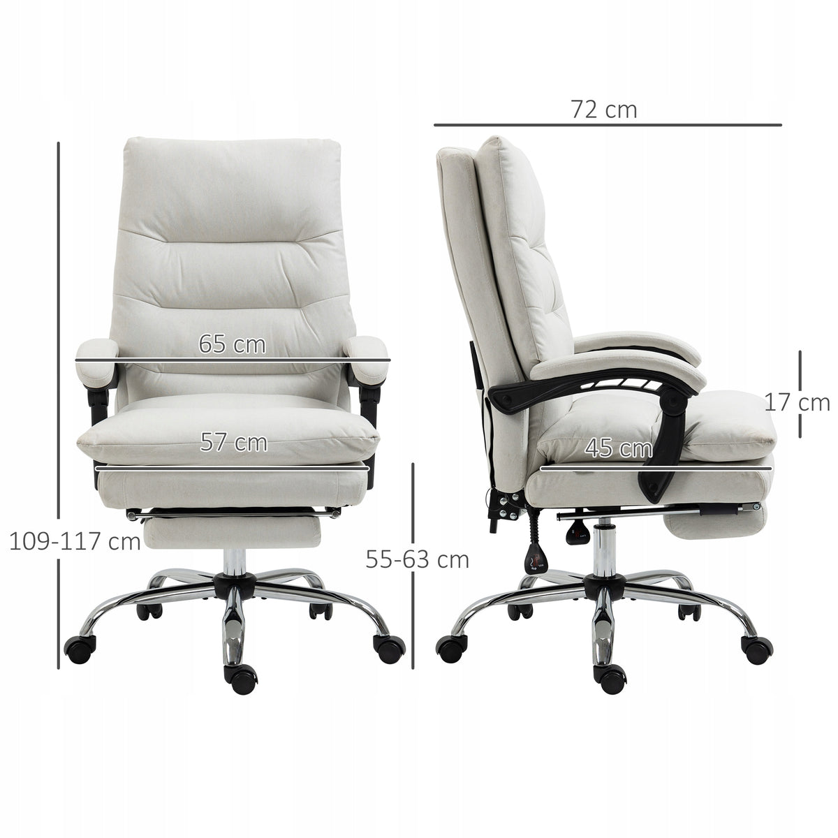 Cream massage office chair Vinsetto, heated, adjustable, faux leather Furniture depth 72 cm
