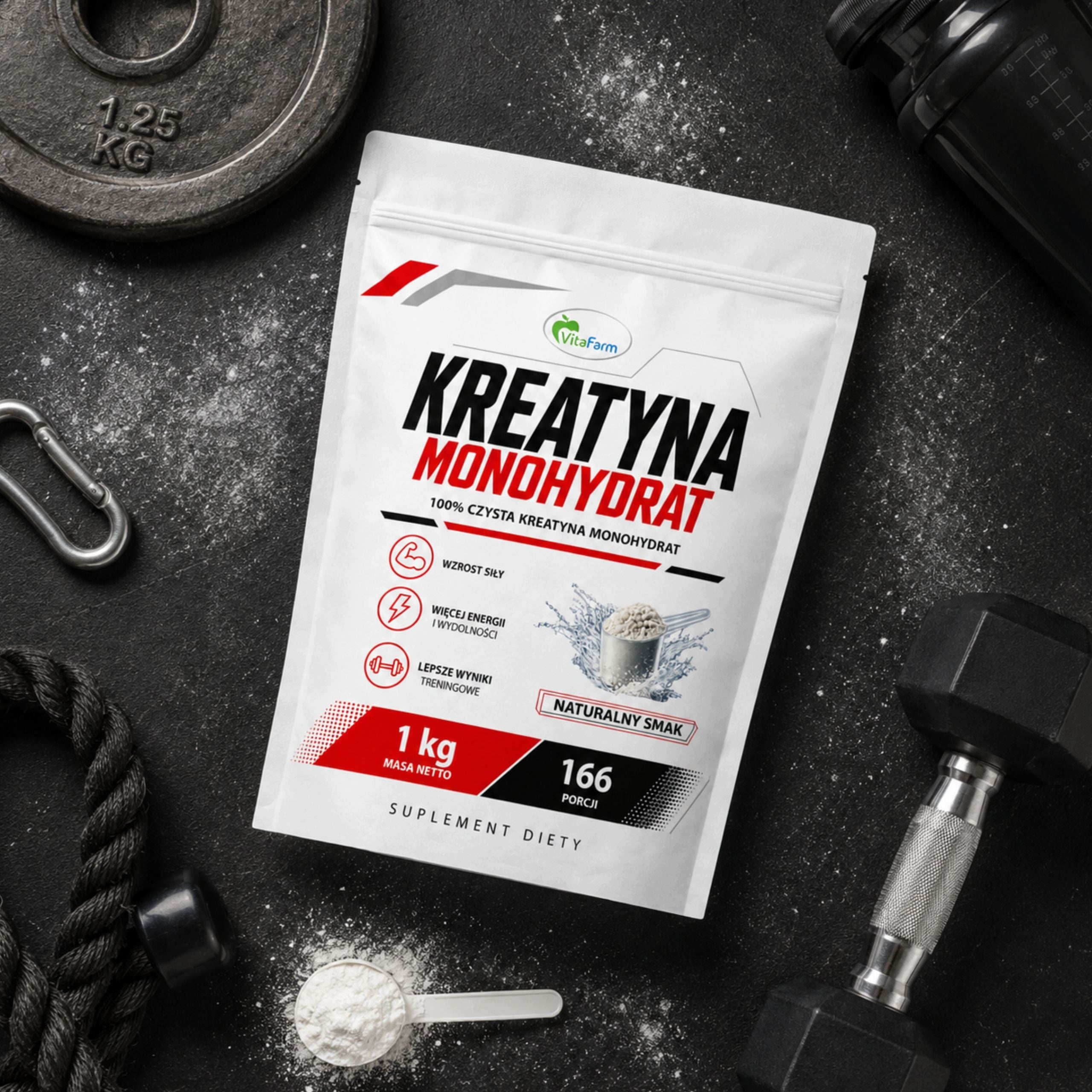 Creatine 100% Monohydrate 1000g Natural 166 servings Muscle Mass Energy Expiration date at least six months from the date of purchase