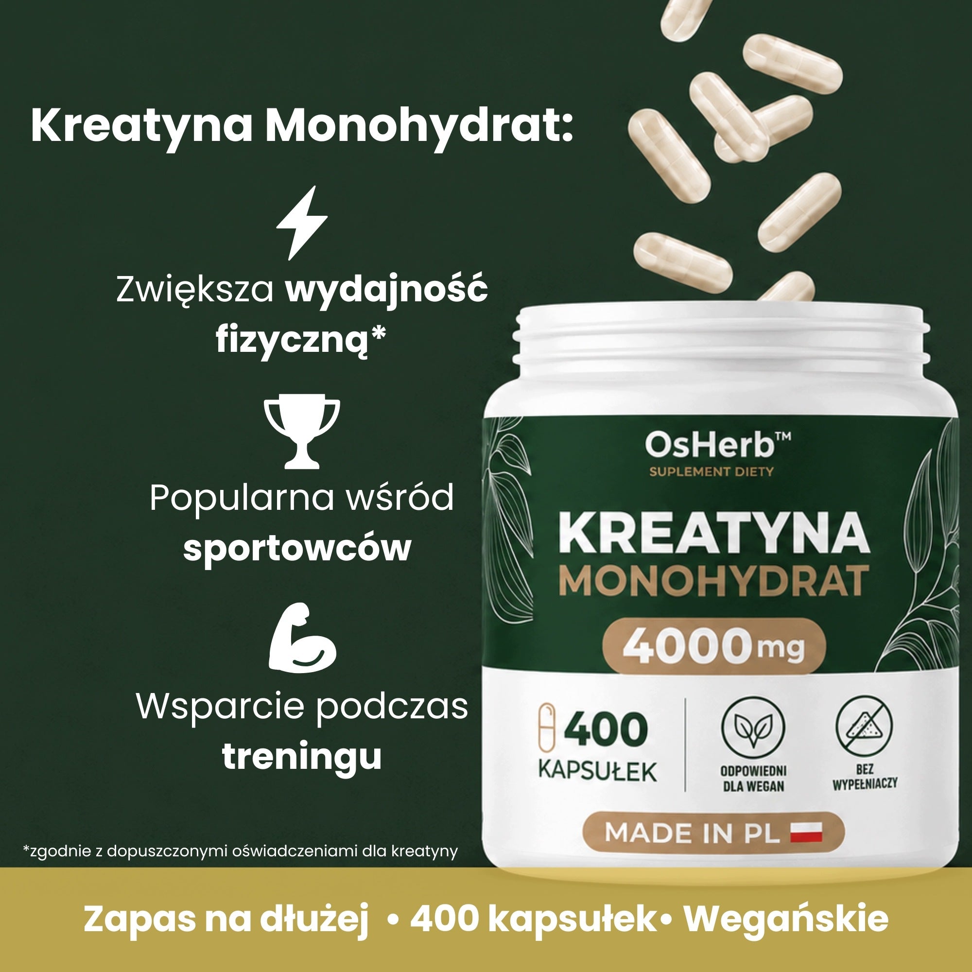 Creatine 4000 mg capsules 400 capsules PURE STRONG CREATINE MONOHYDRATE Packaging status original