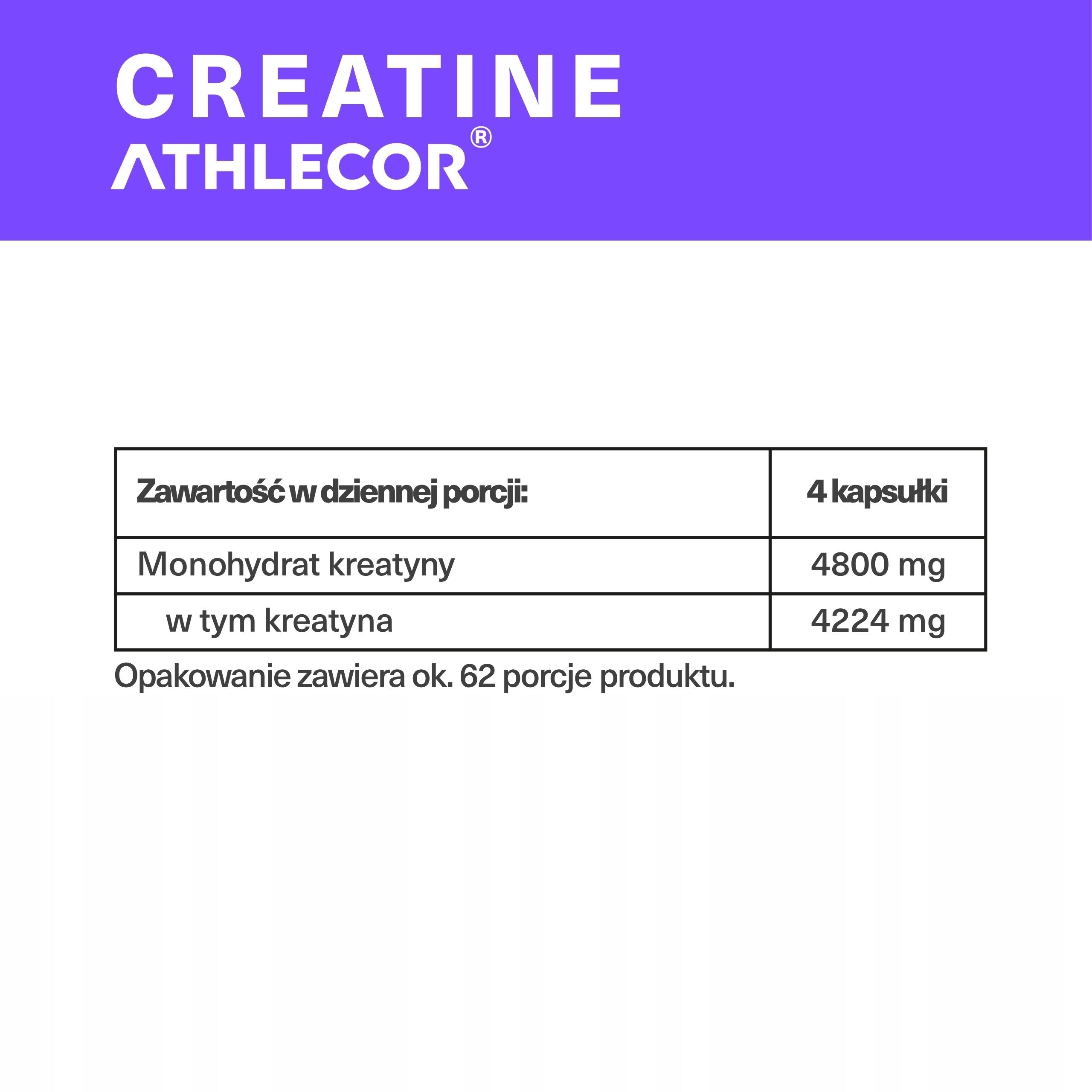 Creatine ATHLECOR monohydrate 250 capsules of 1200mg 62 servings Brand ATHLECOR
