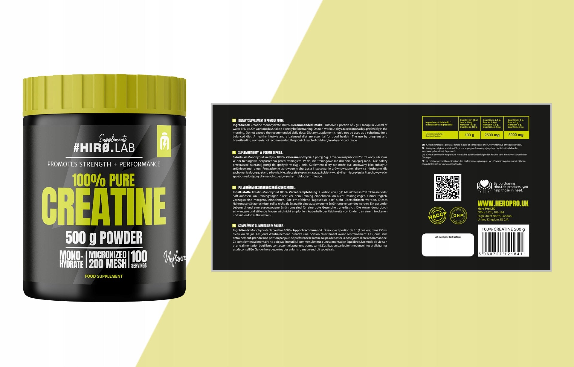Creatine HiroLab Unflavored Powder 500 g + 100 FREEBIE Packaging status original