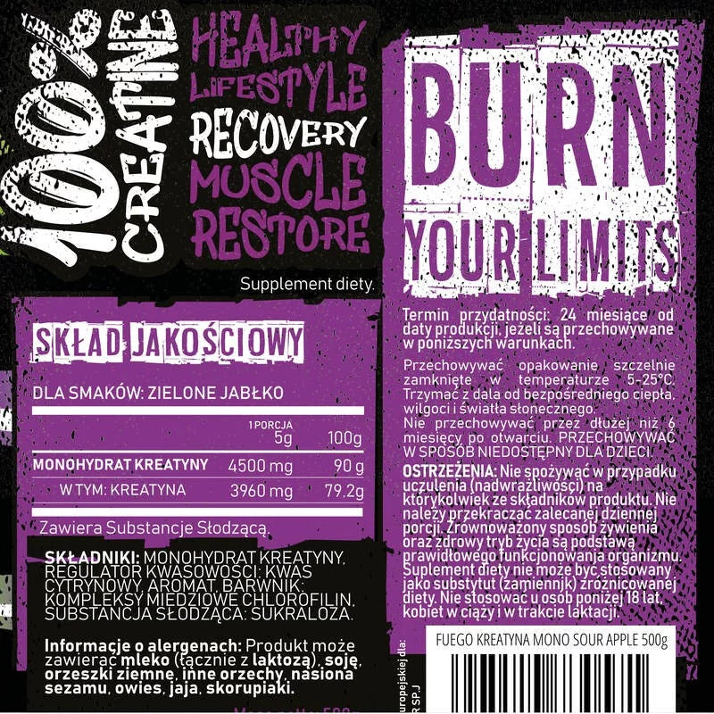 Creatine MONO FUEGO 500 g Sour Apple CREATINE MONOHYDRATE Brand no brand