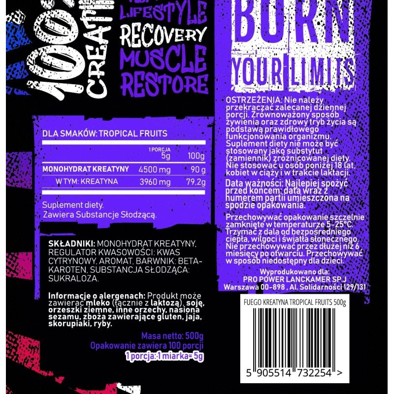 Creatine MONO FUEGO 500 g Tropical CREATINE MONOHYDRATE Manufacturer code 5905514732254