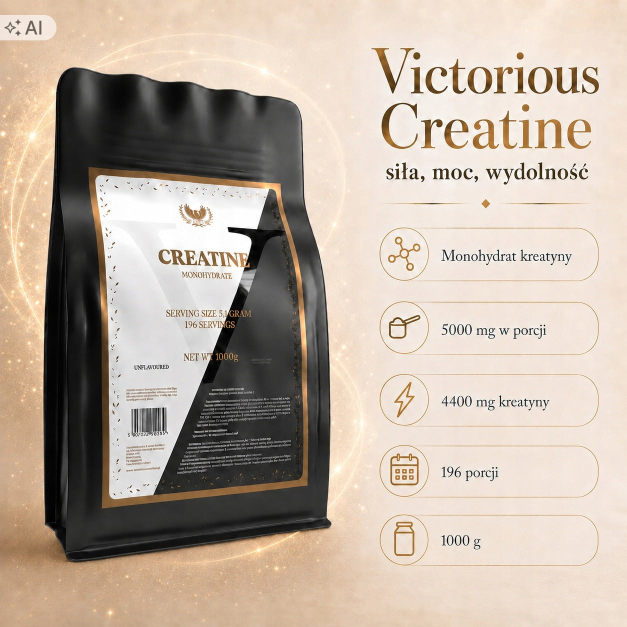 Creatine Monohydrate 1000g Creatine Mono 1kg Natural Research Victorious Packaging status original
