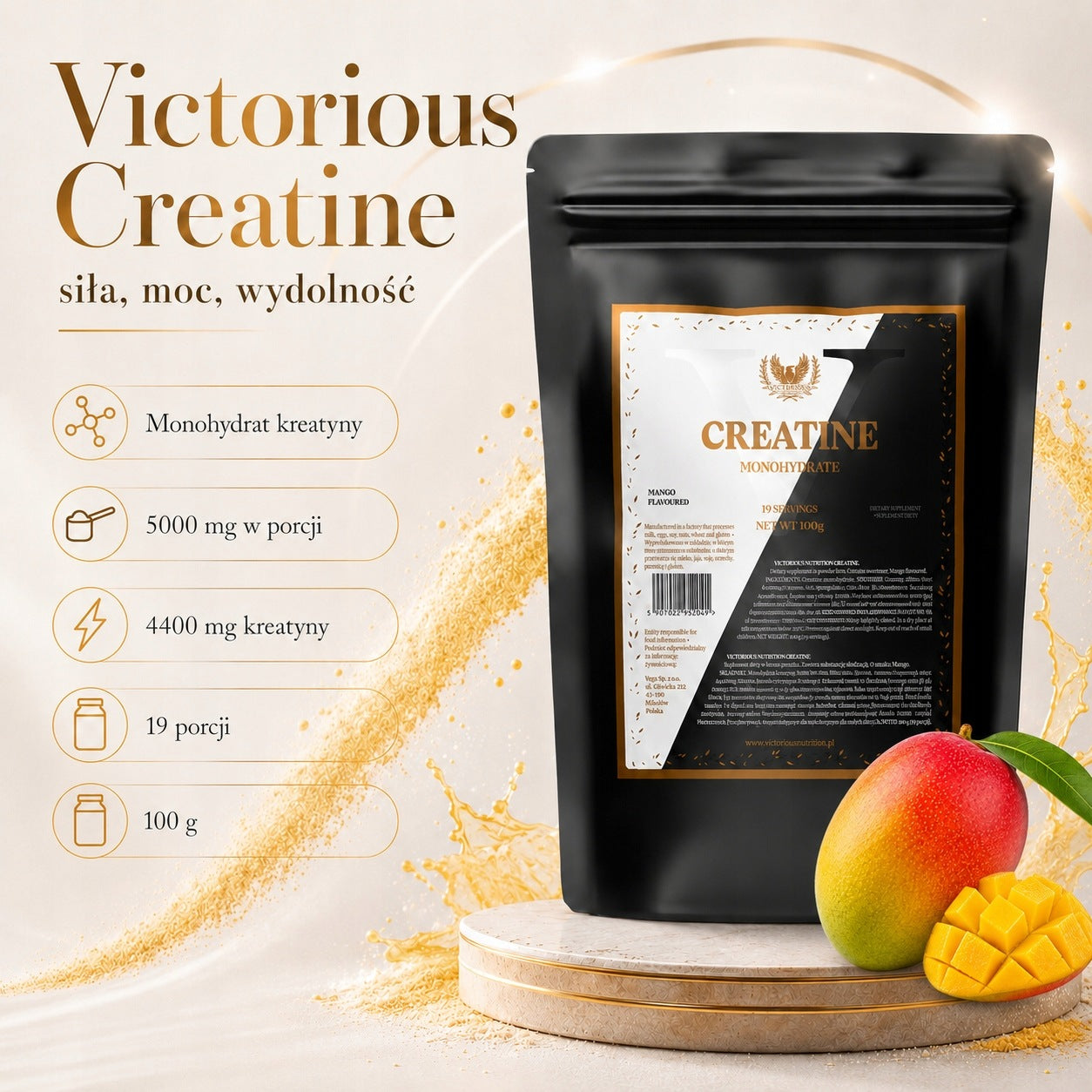 Creatine Monohydrate 100g 200 Mesh Mango Victorious Packaging status original