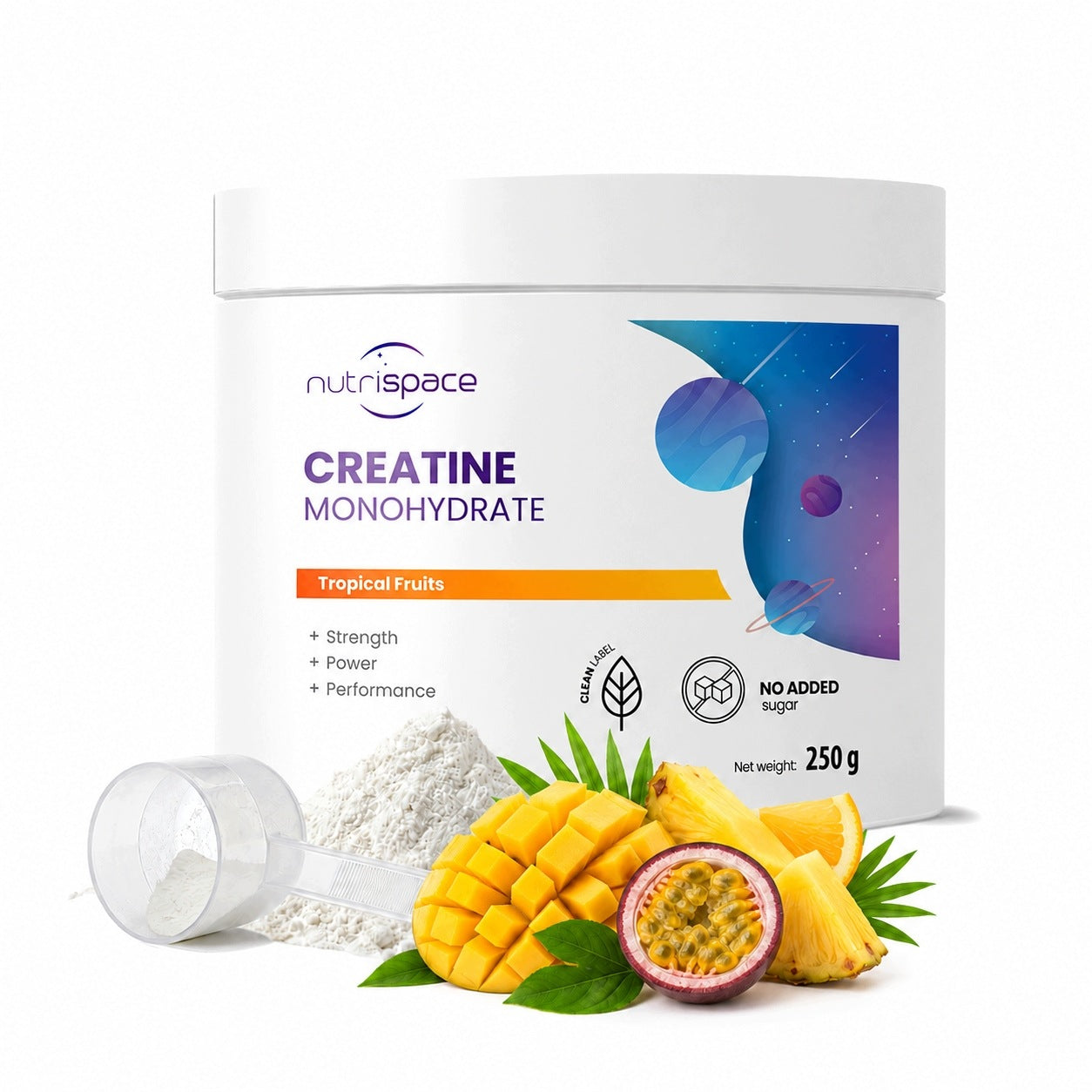 Creatine Monohydrate 250 g Tropical Fruit Muscle Strength Power nutrispace