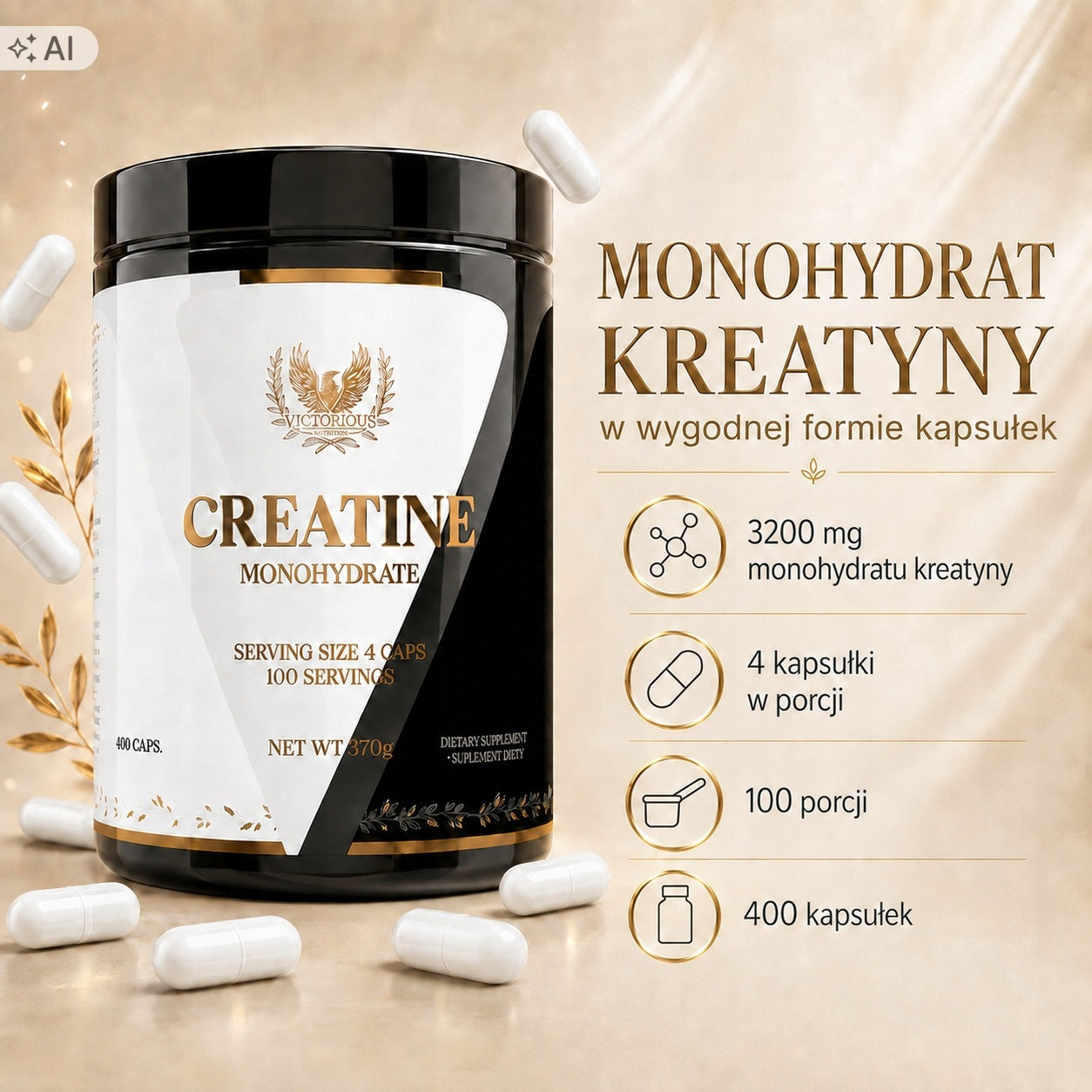 Creatine Monohydrate 400 capsules Mono Creatine Monohydrate Victorious Packaging status original